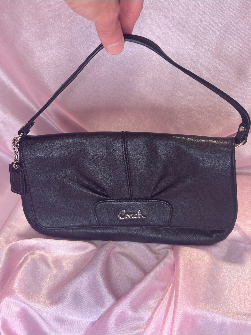 Coach Black Leather Mini Baguette Shoulder Bag with Silver Logo - Picture 2 of 7